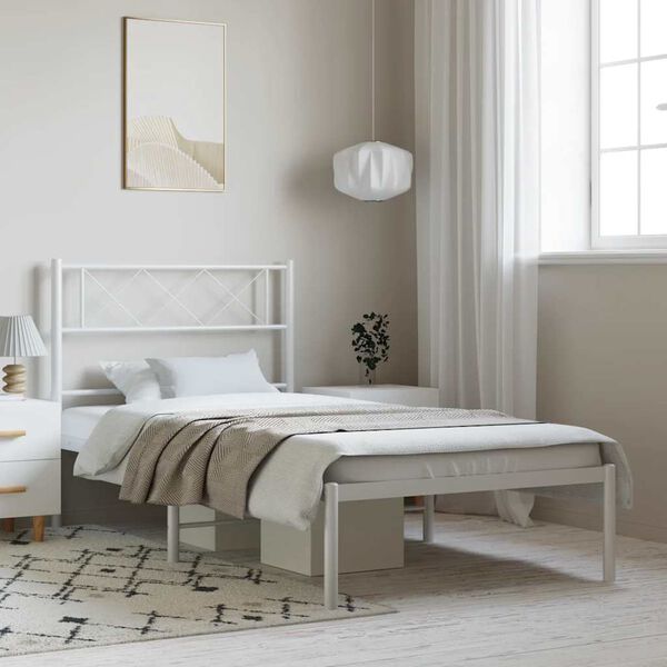 vidaXL Metal Bed Frame without Mattress with Headboard White 100x190cm