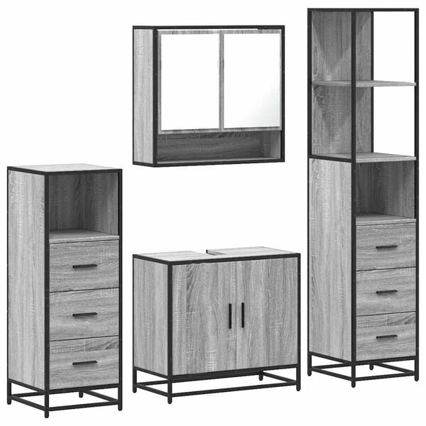 vidaXL 4&nbsp;Piece Bathroom Furniture Set&nbsp;Grey Sonoma Engineered Wood