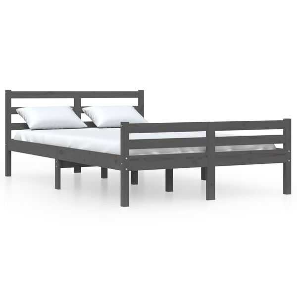 vidaXL Bed Frame without Mattress Grey Solid Wood 150x200 cm King Size King Size