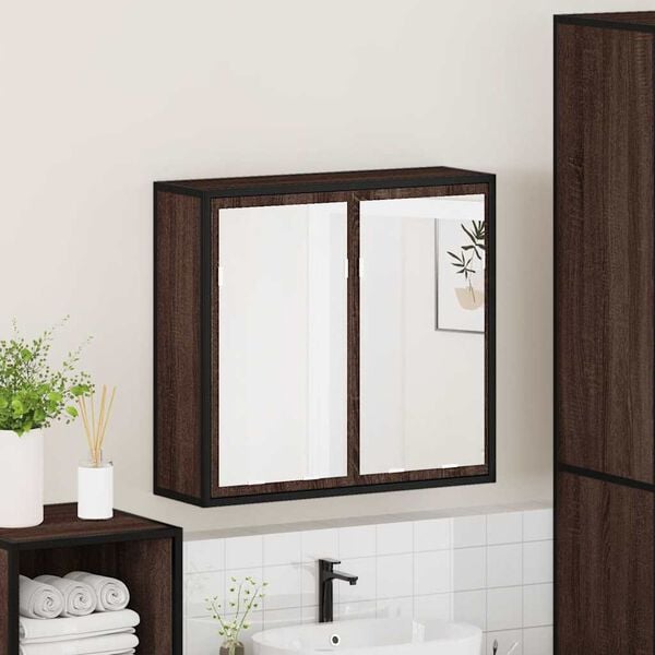 vidaXL Bathroom Mirror Cabinet Brown Oak 65x20x60 cm Engineered Wood
