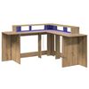 vidaXL Desk with LED Lights Artisian Oak 152x152x91 cm Engineered Wood