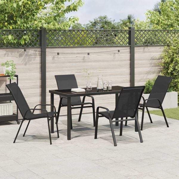 vidaXL Garden Dining Set 5 pcs Black Powder-coated Steel