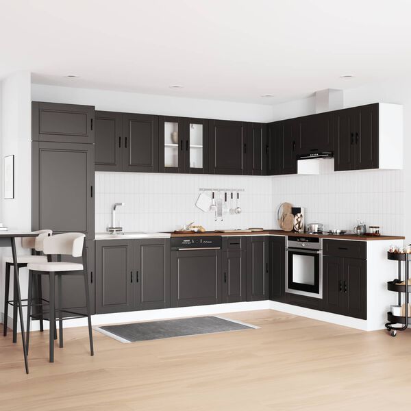 vidaXL Sink Base Cabinet with Door Porto 2 pcs Black Engineered wood