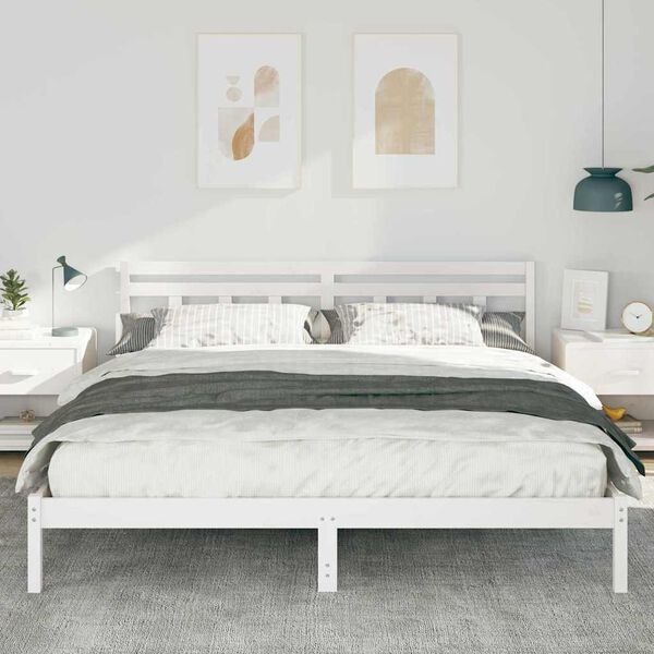 vidaXL Bed Frame White 200 x 200 cm Solid Pine Wood