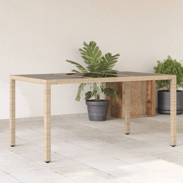 vidaXL Garden Table 150x90x75 cm Tempered Glass and Poly Rattan Beige
