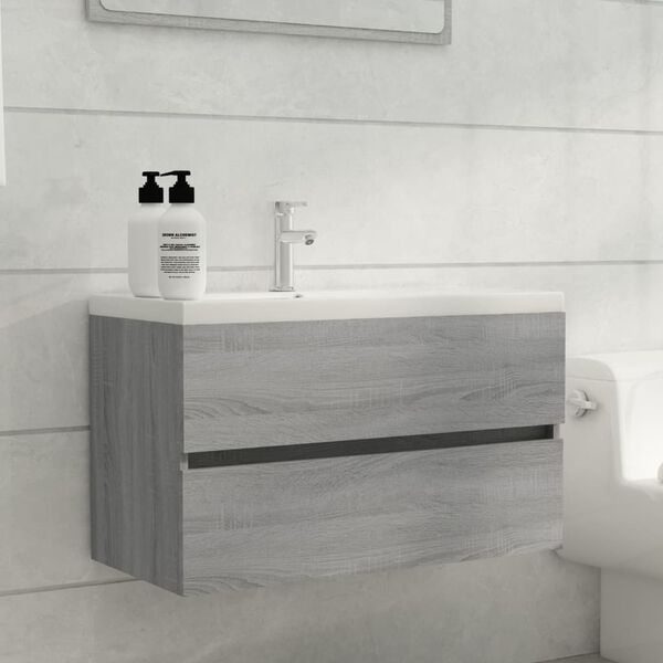 vidaXL Sink Cabinet with Built-in Basin Grey Sonoma Engineered Wood