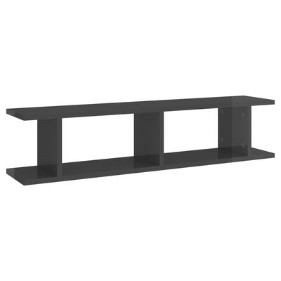 vidaXL Wall Shelf 2 pcs High Gloss Grey 90x18x20 cm Engineered Wood