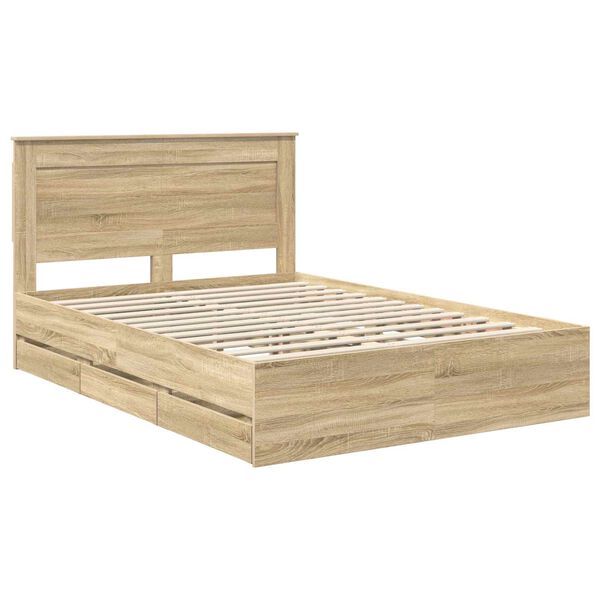 vidaXL Bed Frame with Drawer Sonoma Oak 150 x 200 cm Engineer Wood