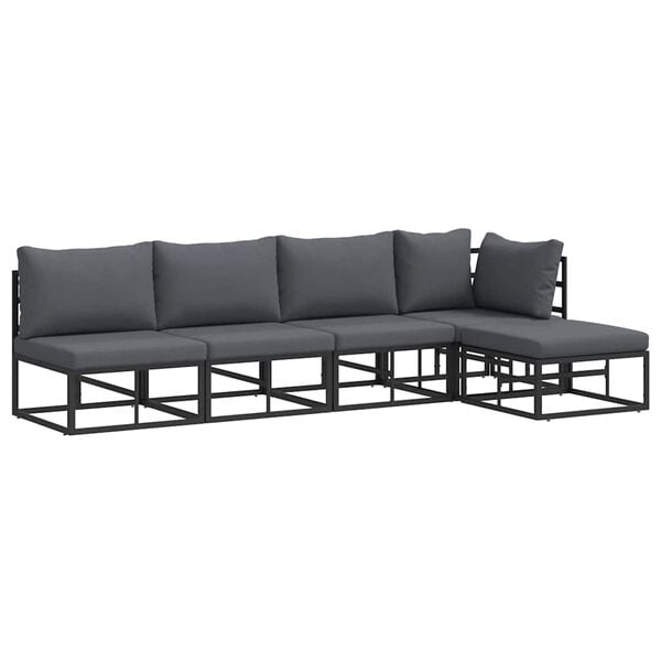 vidaXL Garden Sofa Set with Cushion 5 pcs Black Aluminium