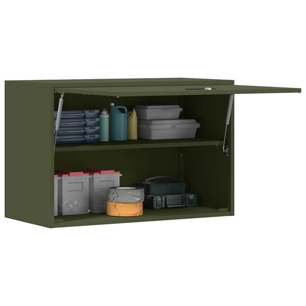 vidaXL Wall Cabinet for Garage with Gas-lift Door Olive green