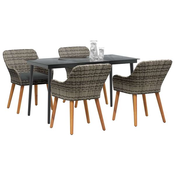 vidaXL Garden Dining Set with Cushion 5 pcs Grey Poly Rattan