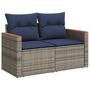 vidaXL Garden Sofa with Cushions 2-Seater Grey Poly Rattan