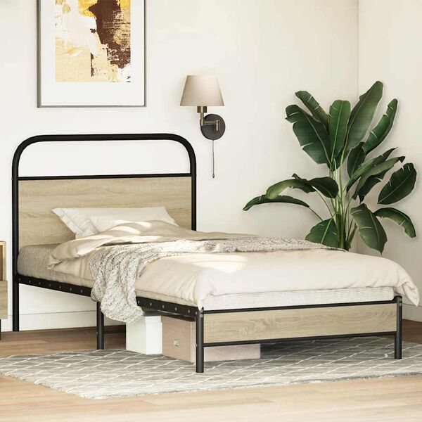 vidaXL Bed Frame without Mattress 107x203 cm Sonoma Oak Engineered Wood