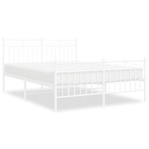 vidaXL Metal Bed Frame without Mattress with Footboard White 140x200cm