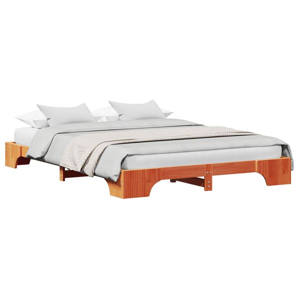 vidaXL Bed Frame Wax Brown 140 x 200 cm Solid Pine Wood
