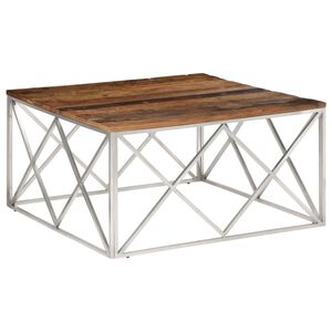 vidaXL Coffee Table Silver Stainless Steel and Solid Sleeper Wood