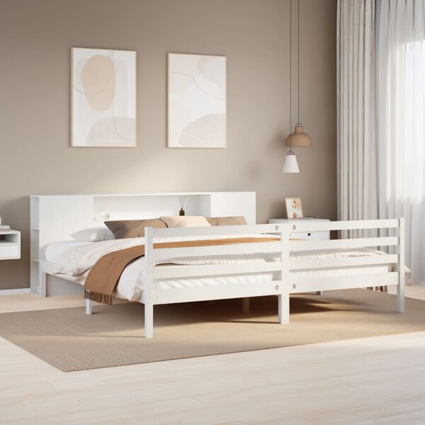 vidaXL Bookcase Bed without Mattress White 200x200 cm Solid Wood Pine