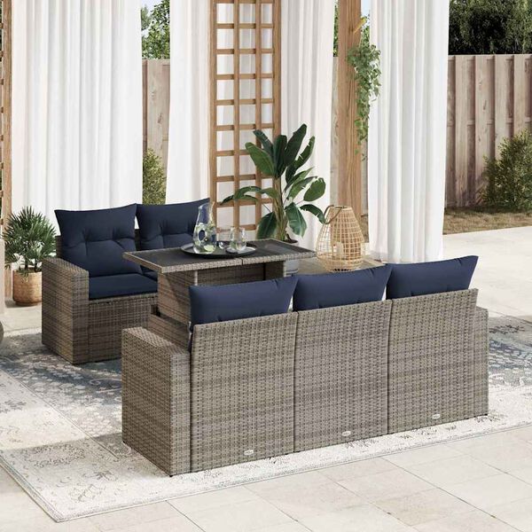 vidaXL 6 Piece Garden Sofa Set with Cushions Grey Poly Rattan Acacia