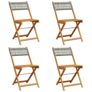 vidaXL Folding Chairs 4 pcs Grey Poly Rattan and Solid Wood