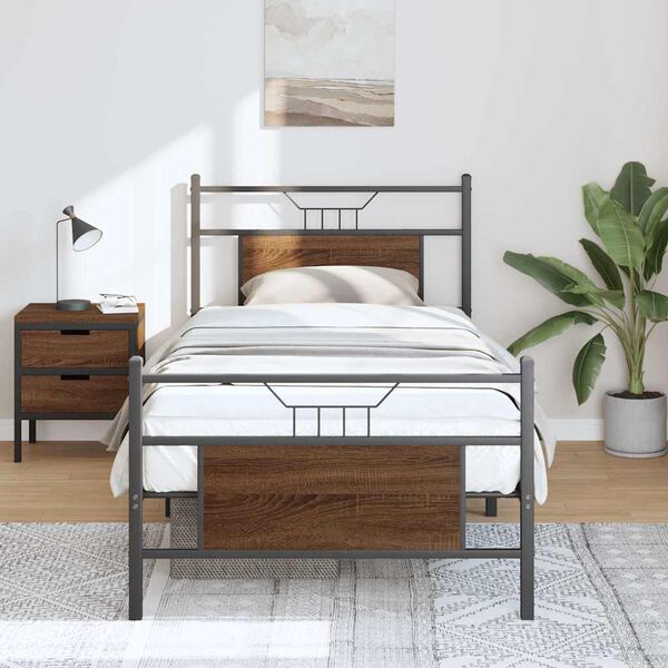 vidaXL Bed Frame without Mattress Brown Oak 90x190 cm Single Engineered Wood