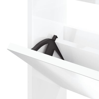 vidaXL Shoe Cabinet with Mirror 3-Layer High Gloss White 63x17x102.5 cm