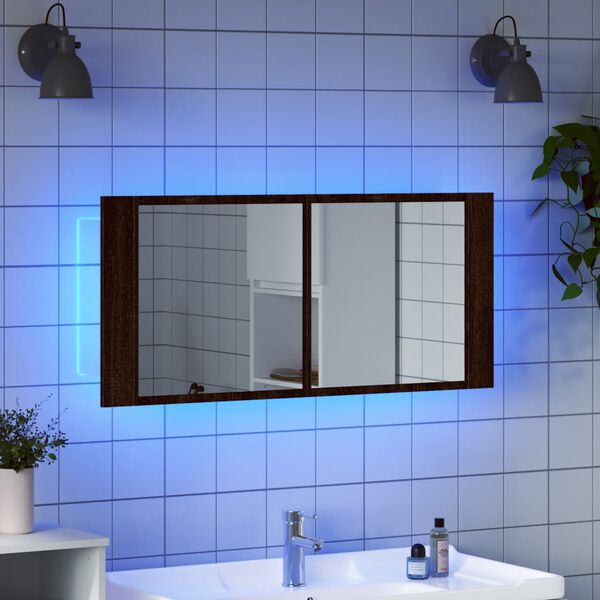 vidaXL LED Bathroom Mirror Cabinet Brown Oak 100x12x45 cm