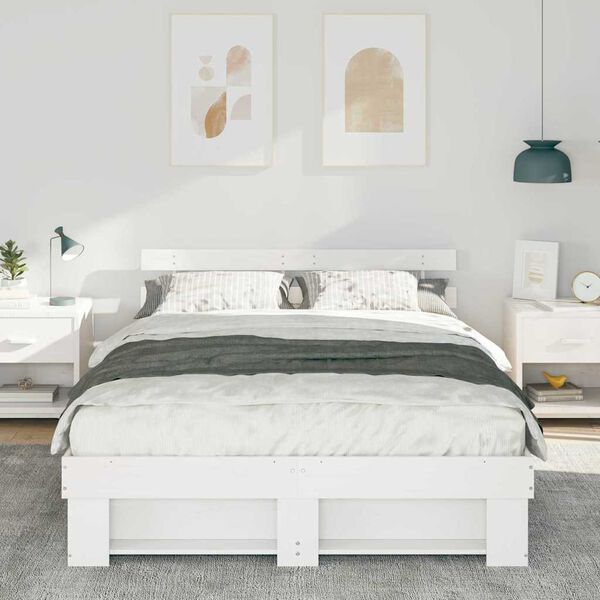 vidaXL Bed Frame with Headboard White 150 x 200 cm Solid Pine Wood