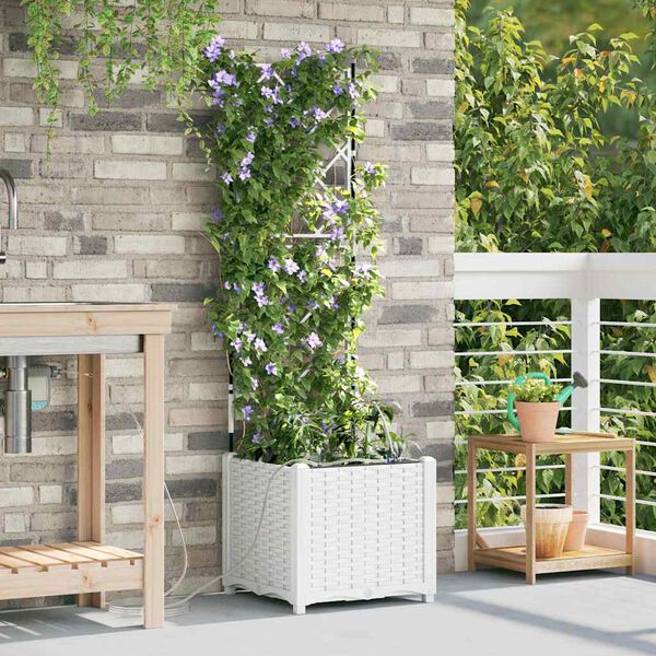 vidaXL Garden Planter White 40 x 40 x 142 cm Plastic