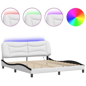 vidaXL Bed Frame with LED without Mattress "Hvar" White and Black 180x200 cm