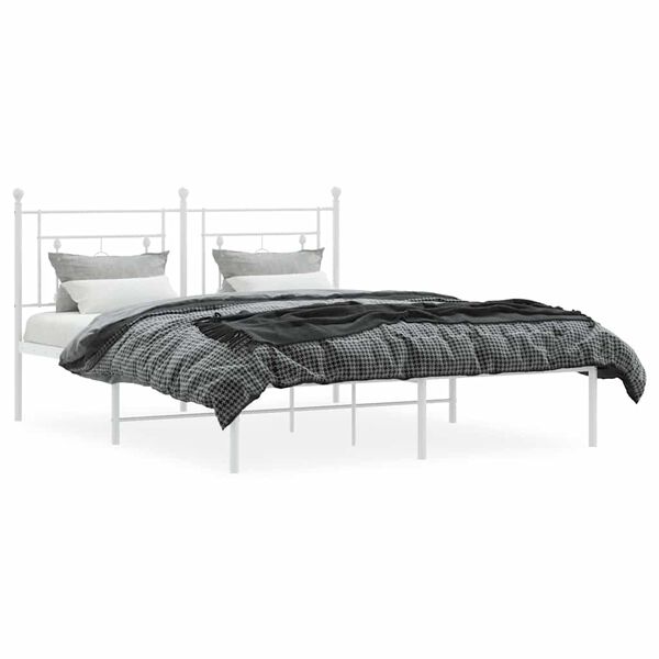 vidaXL Metal Bed Frame without Mattress with Headboard White 160x200cm