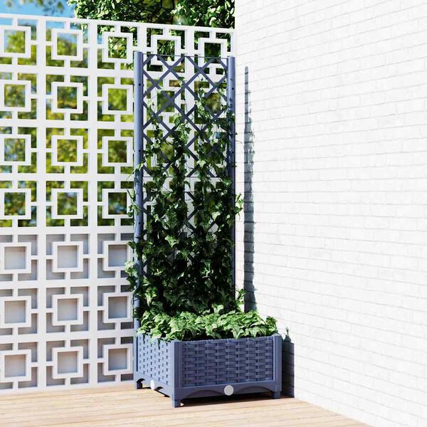 vidaXL Garden Planter with Trellis Blue Grey 40x40x121.5 cm PP