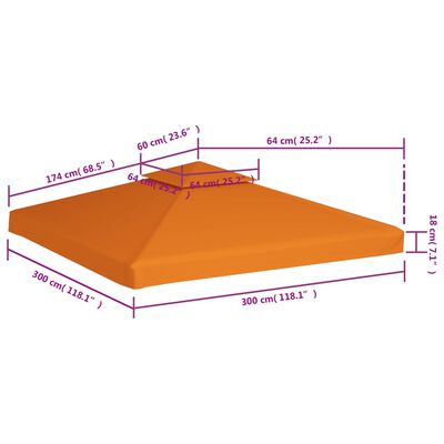 vidaXL Gazebo Cover Canopy Replacement 310 g / m² Orange 3 x 3 m