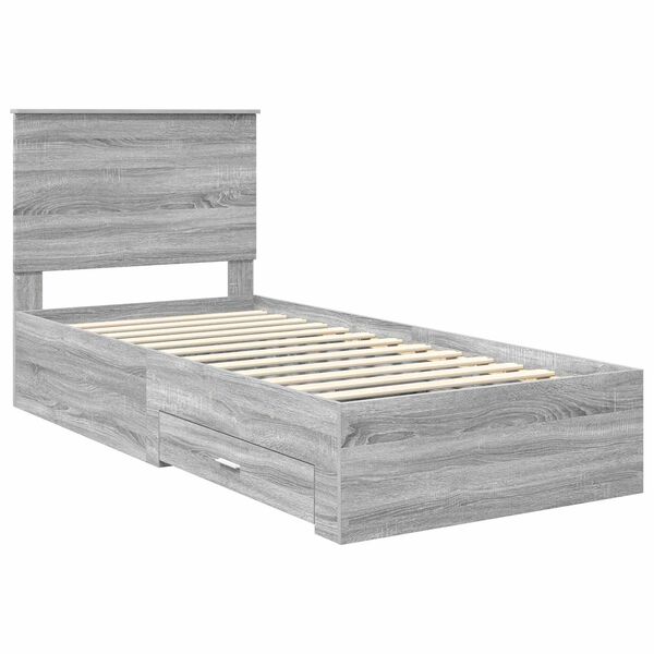 vidaXL Bed Frame with Drawer Grey Sonoma 100 x 200 cm Engineered Wood