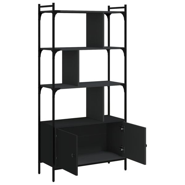 vidaXL Bookcase with Doors Black76.5x30x154.5 cm Engineered Wood
