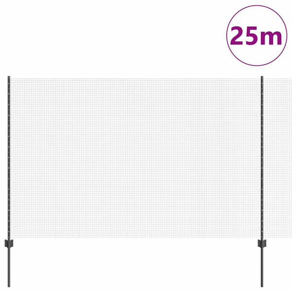 vidaXL Fence with Post Grey 1.6 x 25 m Steel and PVC