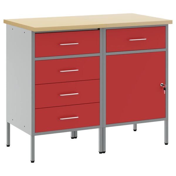 vidaXL Work Cabinet with Drawer 2 pcs Red and Grey 75 x 45 x 85 cm
