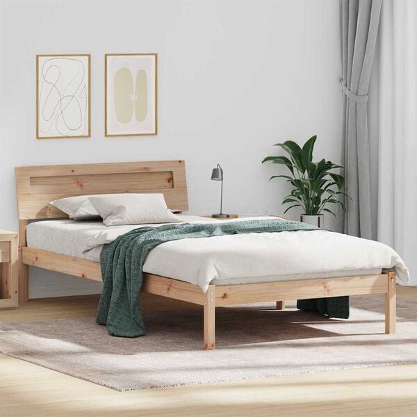 vidaXL Bed Frame with Headboard Brown 90 x 200 cm Solid Pine Wood