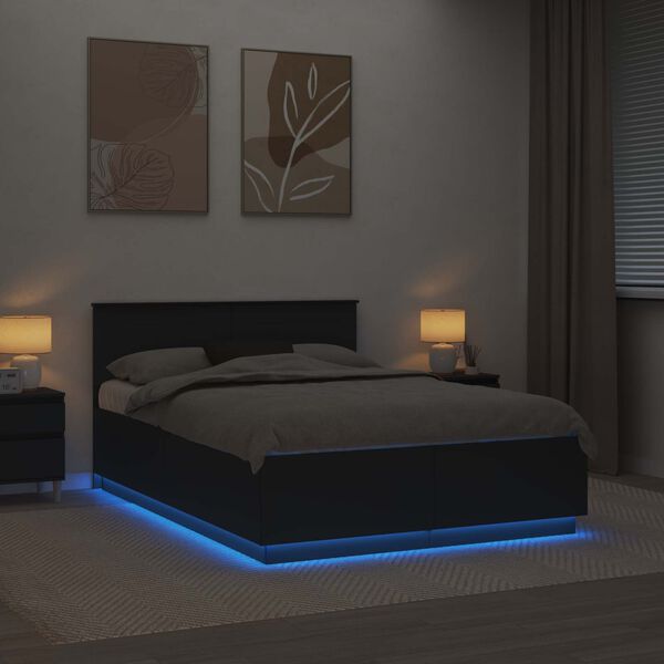 vidaXL Bed Frame with Headboard Black 150 x 200 cm Engineered Wood