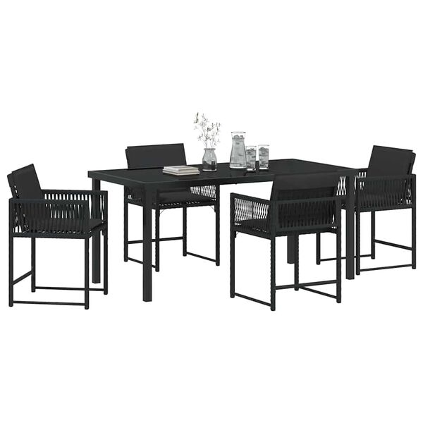 vidaXL Garden Dining Set 5 pcs Black Poly Rattan