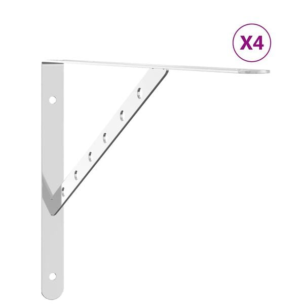 vidaXL Shelf Brackets 4 pcs 40x2.5x25 cm Silver Stainless Steel