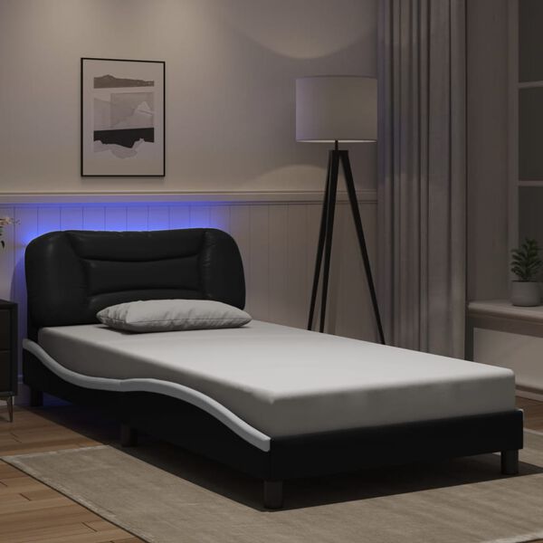 vidaXL Bed Frame with LED without Mattress "Hvar" Black and White 100x200 cm