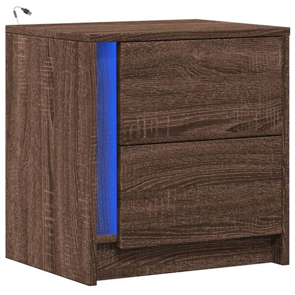 vidaXL Bedside Cabinet with LED Lights Brown Oak Engineered Wood