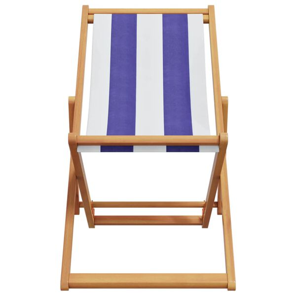 vidaXL Folding Beach Chairs 2 pcs Blue and White Fabric and Solid Wood