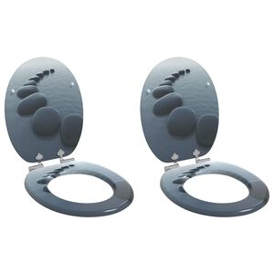 vidaXL Toilet Seat 2 pcs Grey 44 x 38 cm MDF board