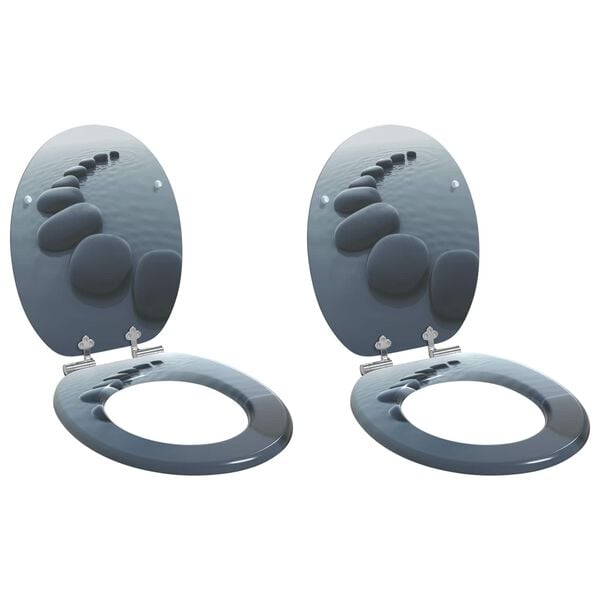 vidaXL WC Toilet Seats 2 pcs with Soft Close Lids MDF Stones Design