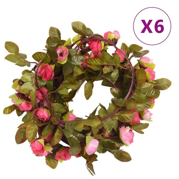 vidaXL Flower Garlands 6 pcs Rose 215 cm