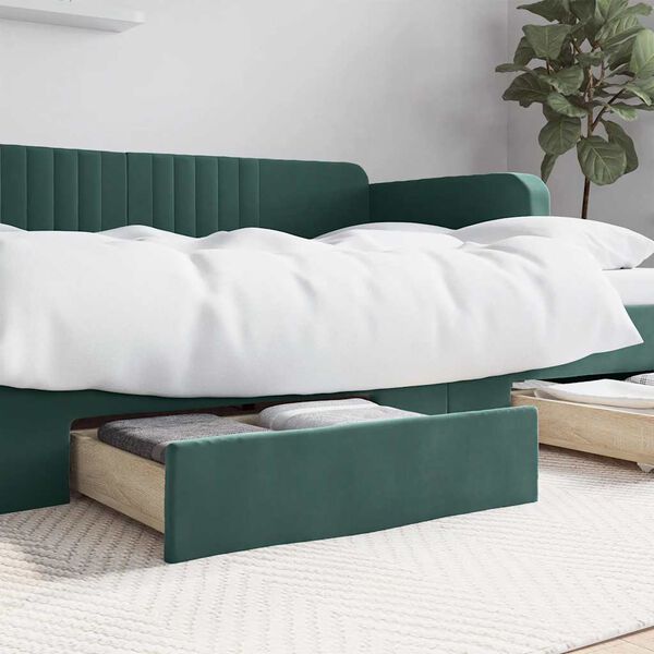 vidaXL Bed Drawers 2 pcs Dark Green Engineered Wood and Velvet