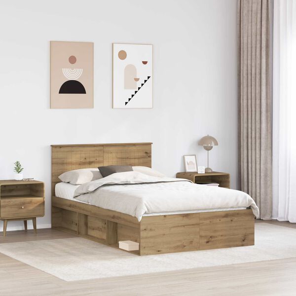 vidaXL Bed Frame Artisian Oak 120 x 190 cm Solid Pine Wood