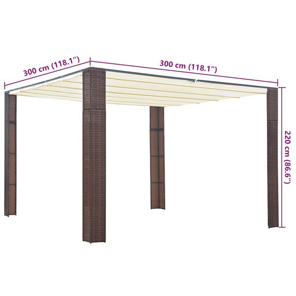 vidaXL Gazebo with Roof Poly Rattan 300x300x220 cm Brown and Cream