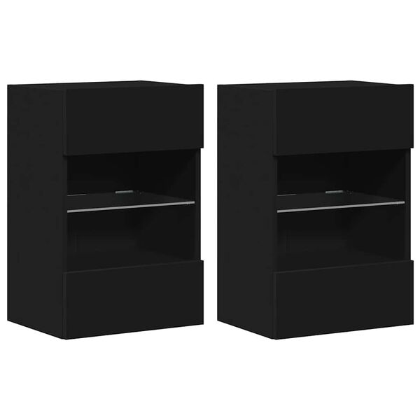 vidaXL Wall Cabinets with LED Lights for TV 2 pcs Black 40x30x60.5 cm